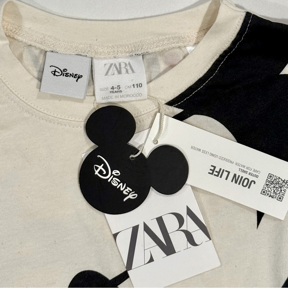 New Zara Disney Mickey Mouse Shirt Boys 4-5 Girls Long Sleeves Cream Cotton Fall - Picture 2 of 5